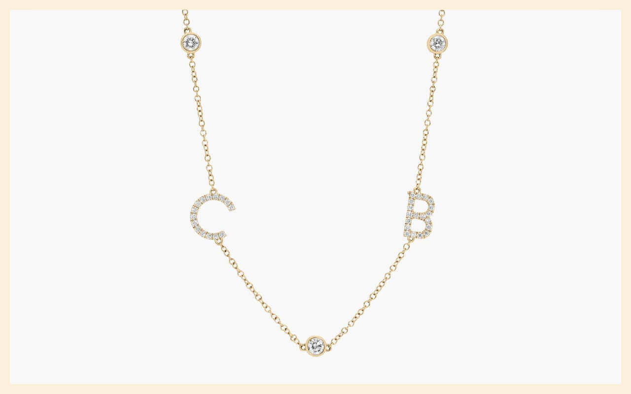 Personalized station two initial necklace with lab-grown diamonds in 14K white gold