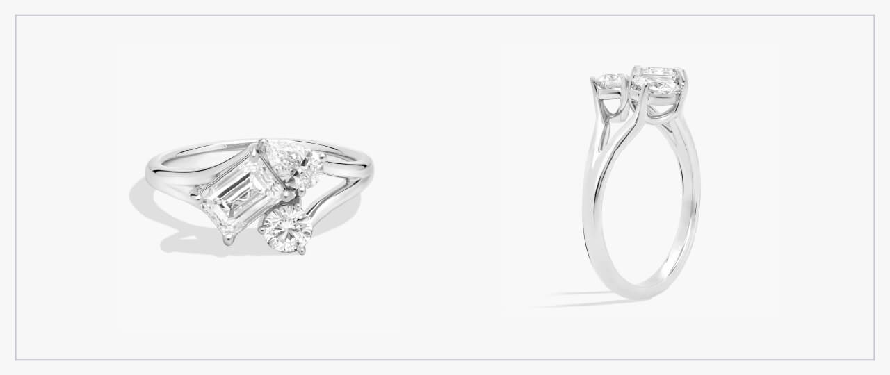 Front and side view of a multi-stone cluster ring