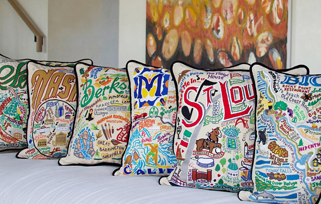 Embroidered geographic pillows from catstudio