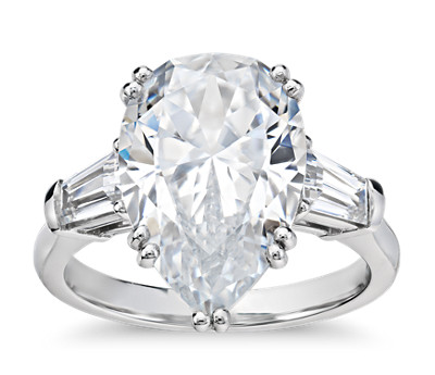 Blue Nile Studio Pear Tapered Baguette Engagement Ring in Platinum