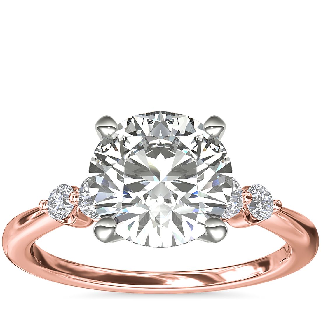 Petite Double Sidestone Diamond Engagement Ring in 14k Rose Gold (1/6 ct. tw.)