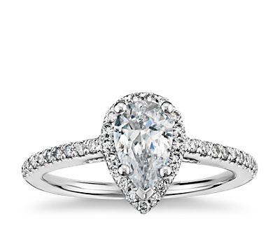 Pear Shaped Halo Diamond Engagement Ring in 14K White Gold