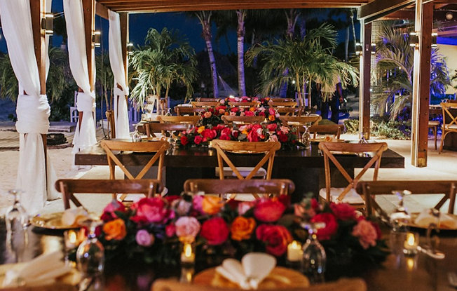 Wedding tables decorated with flowers.