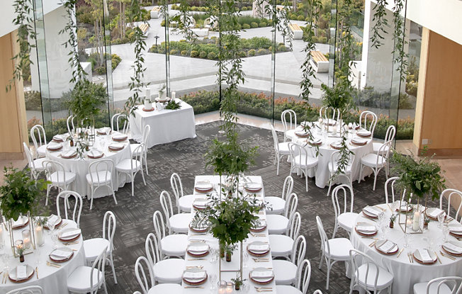 A botanic wedding reception setup at the Inn at Laurel Point