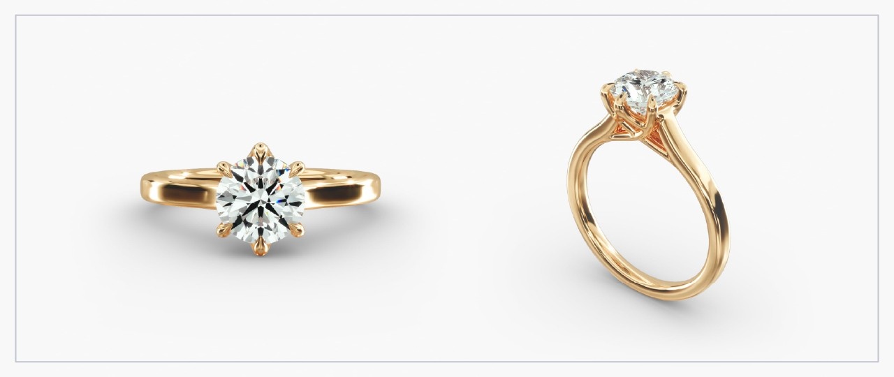 Front and side views of a yellow gold diamond trellis ring