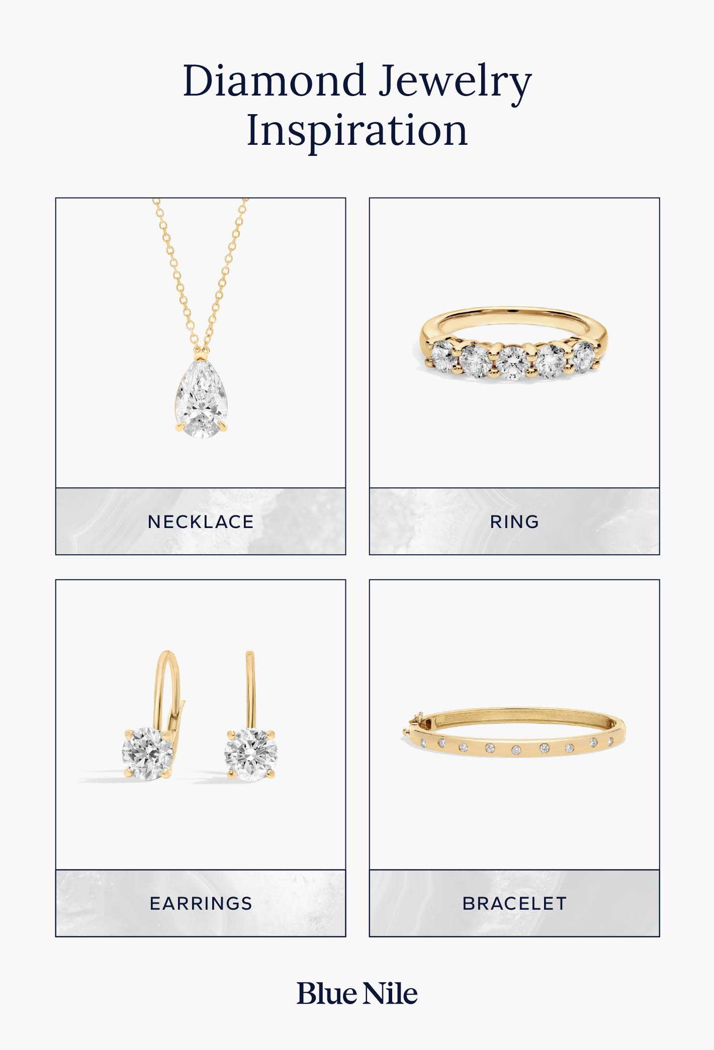 A selection of the diamond jewelry available at Blue Nile.