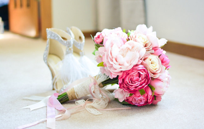 Close up a wedding bouquet.