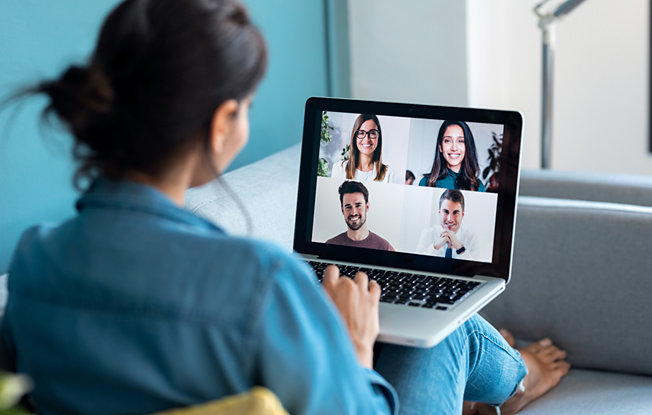 Woman on work from home video call.